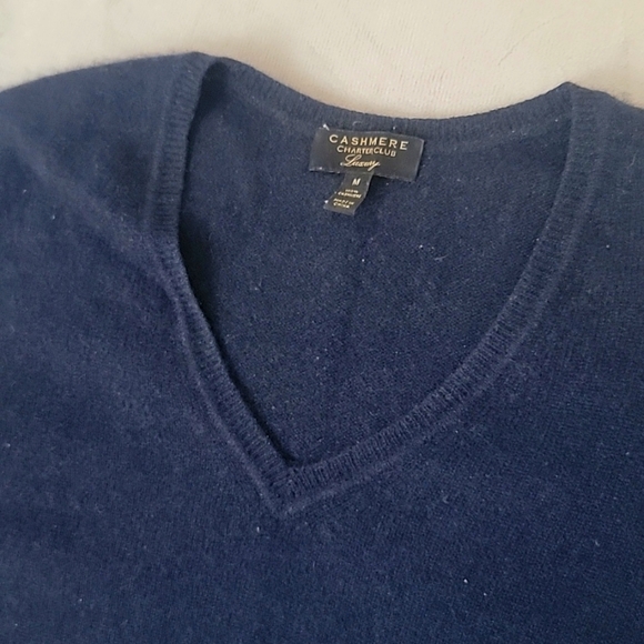 Charter Club Cashmere Long Sleeves V-Neck Sweater, Size M, Navy, Soft Sweater - Picture 3 of 4